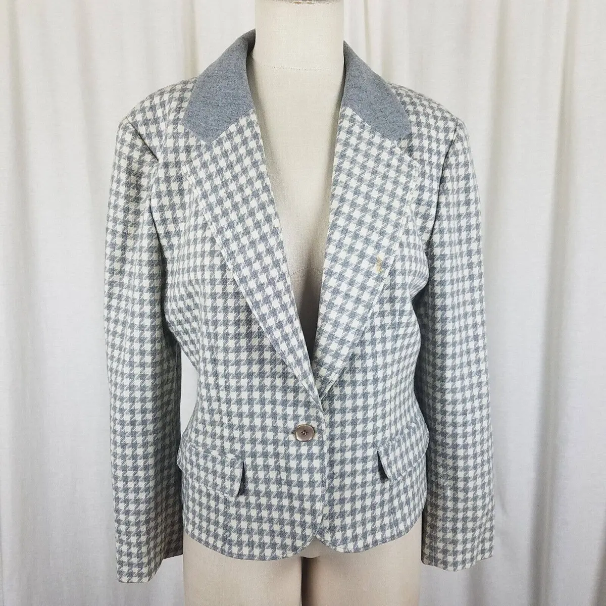 Vintage Miss Pendleton Large Houndstooth Virgin Wool Blazer Jacket Womens L Usa 1