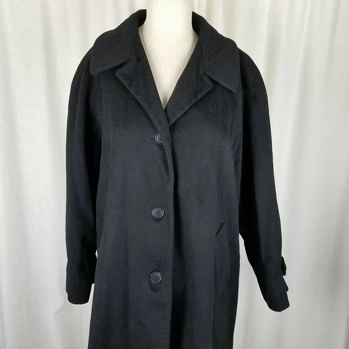 Vintage Jones New York Long Maxi Pure Wool Stroller Coat Peacoat Womens L Black 1