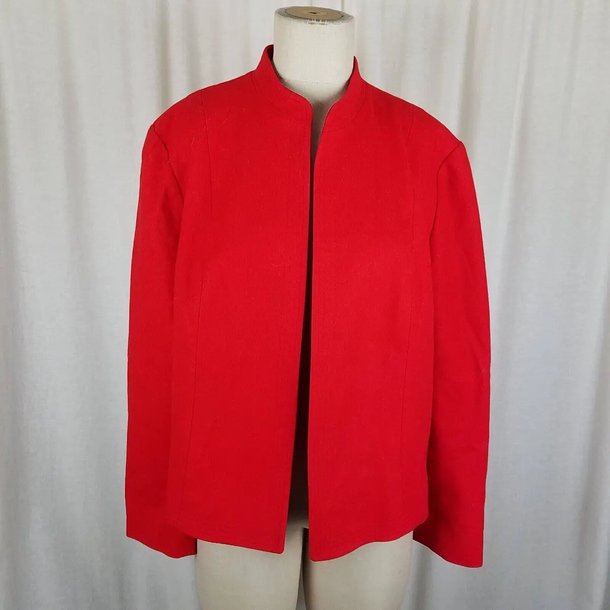 Vintage Pendleton Open Front Collarless Pure Virgin Wool Blazer Jacket Womens L 1