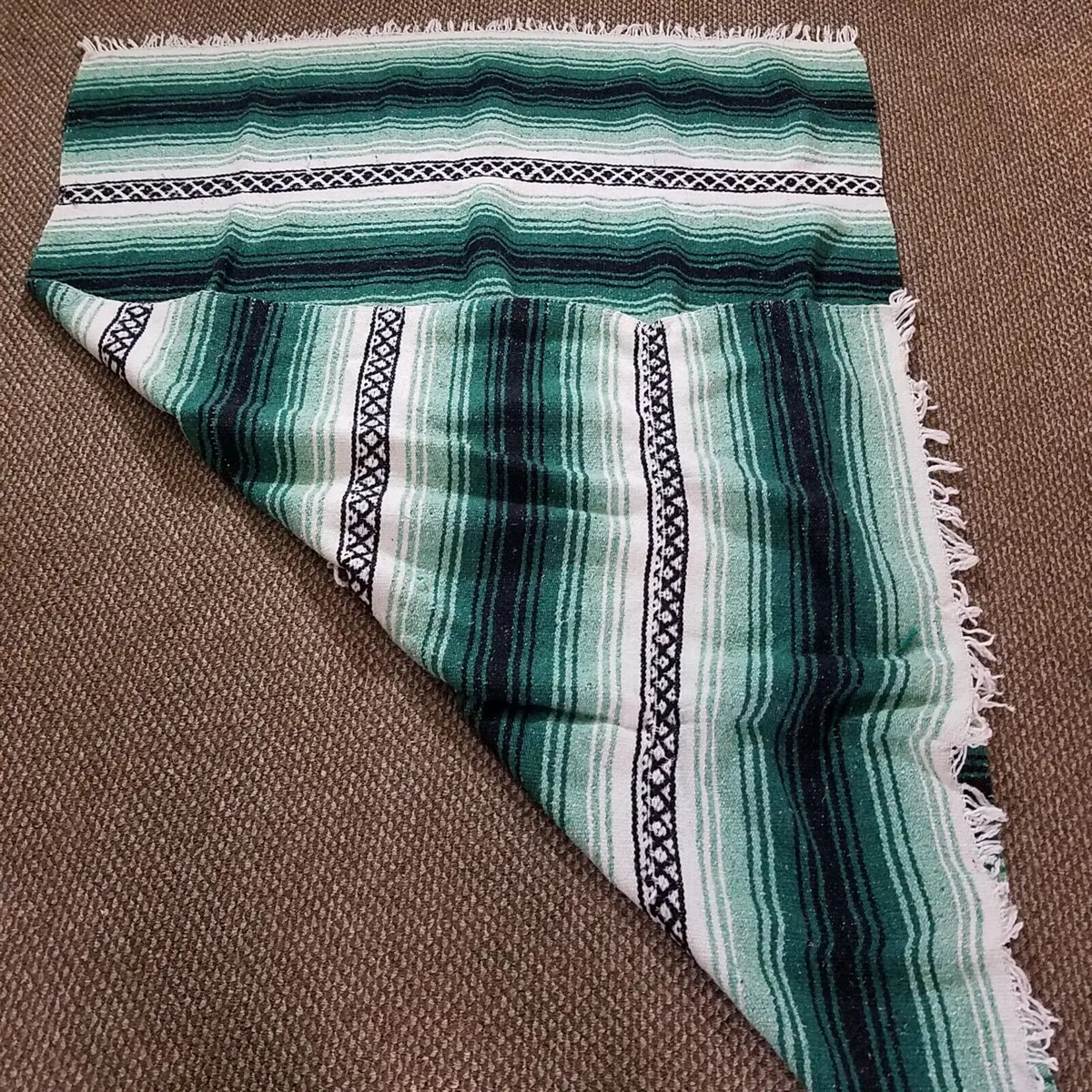 Vintage Falsa Yoga Blanket Aztec Stripe Print Woven 71"X50" Throw Stadium Black 1