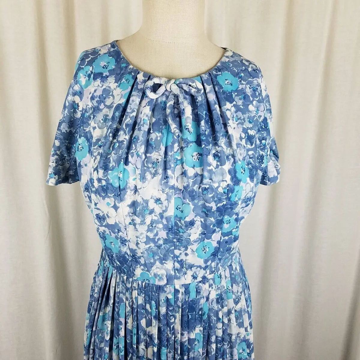 Vintage Wilshire Of Boston Blue Floral Twirl Day Dress Womens Xs S 40S 50S Mcm 2