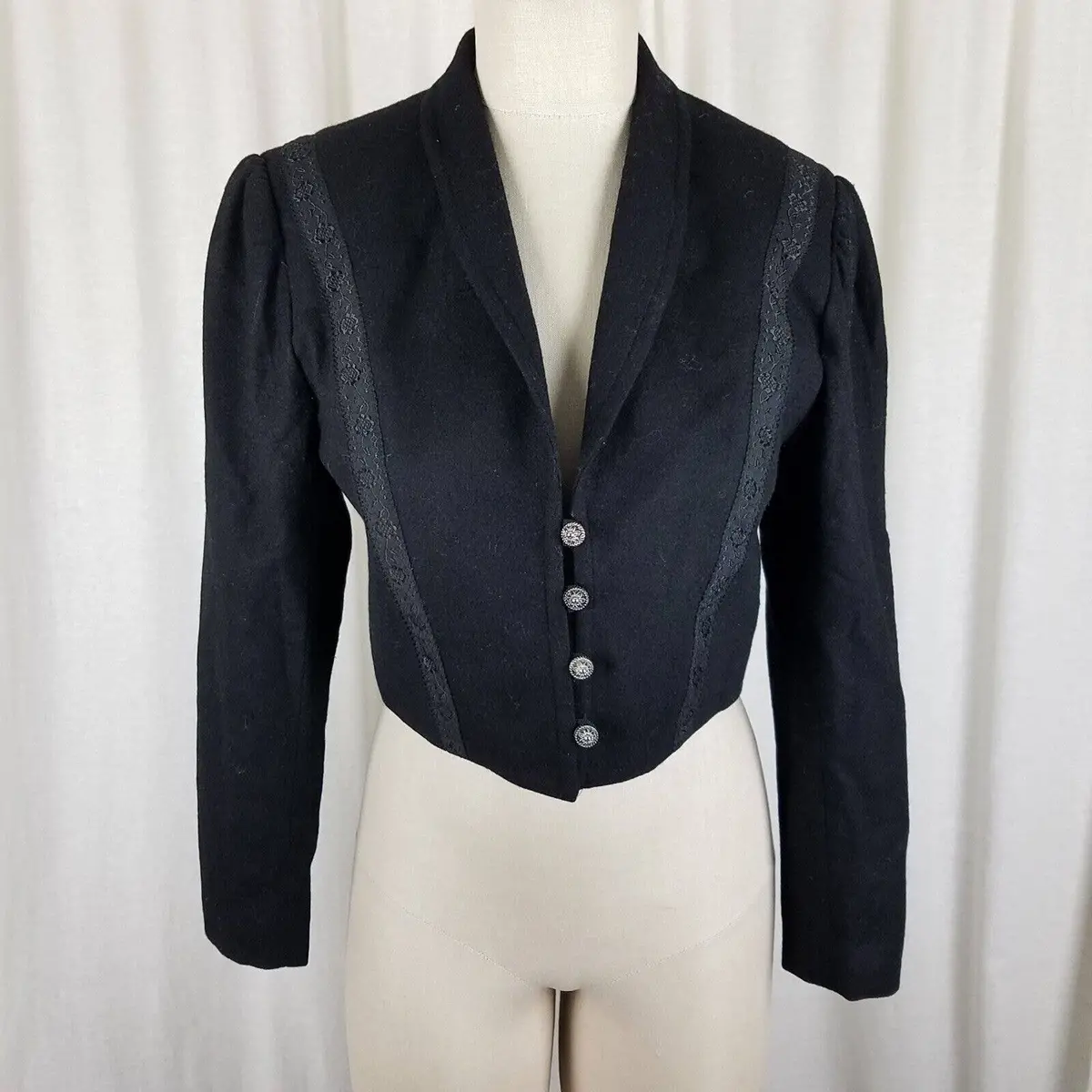 Vintage Lanz Originals 100% Wool Cropped Tuxedo Blazer Jacket Womens 5 6 Usa 1