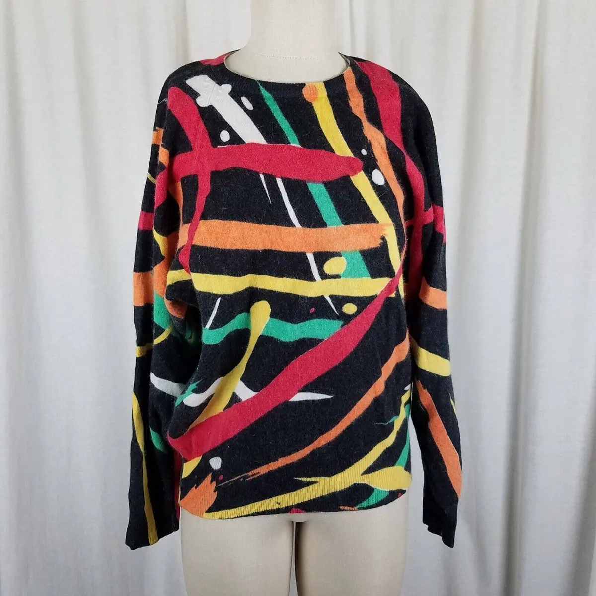 Vintage 80S 90S Kenar Wool Angora Graphic Abstract Loud Knit Sweater Womens M Hk 1