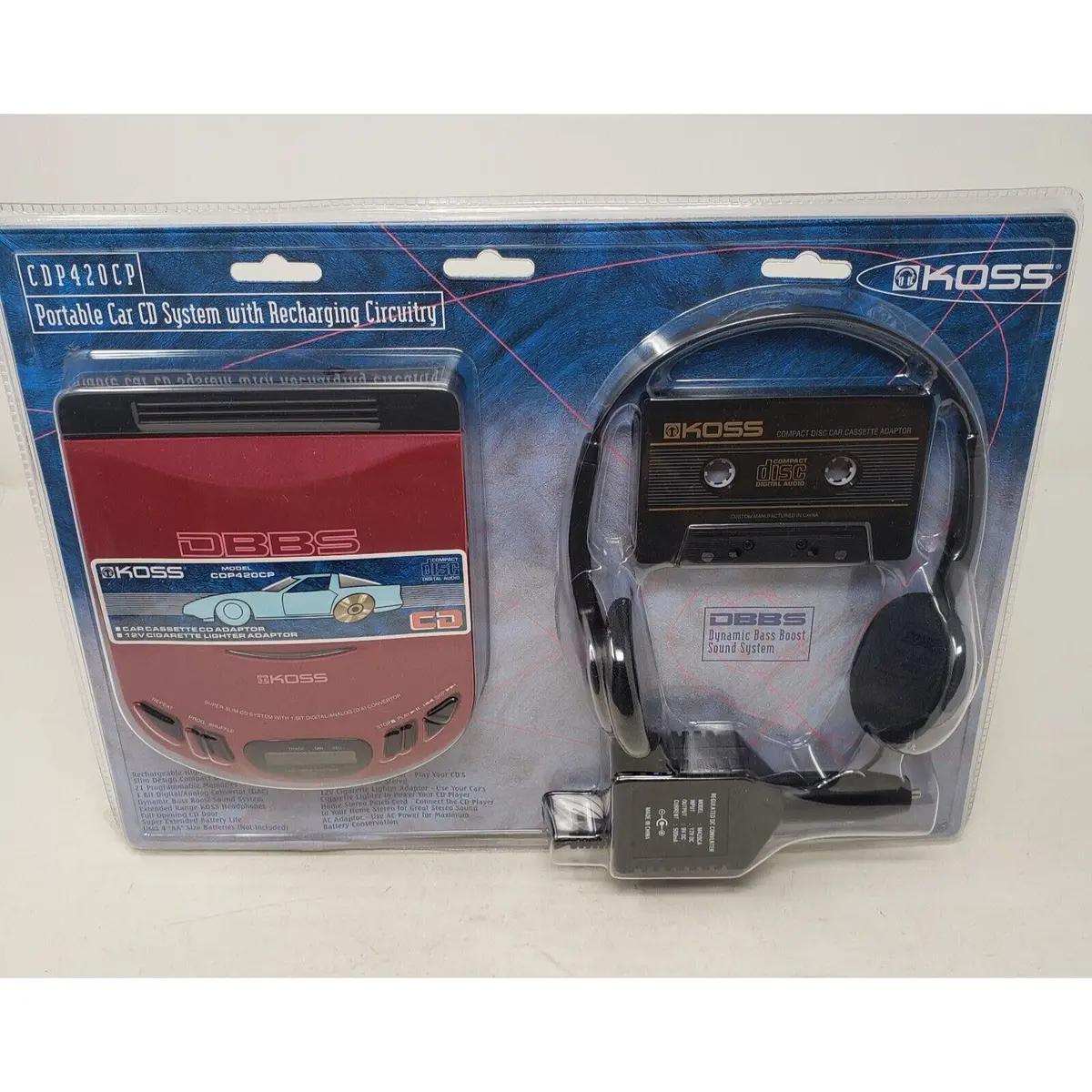 Vintage Koss Dbbs Car Portable Compact Disc Cd Player Cdp420cp Cassette Adapter 1