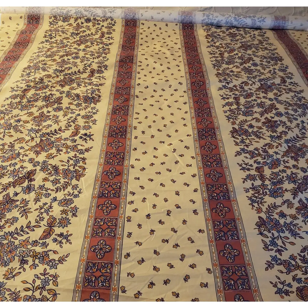 Vintage Odessa Schumacher Screenprinted Floral Striped Cotton Fabric 6+ Yards 1