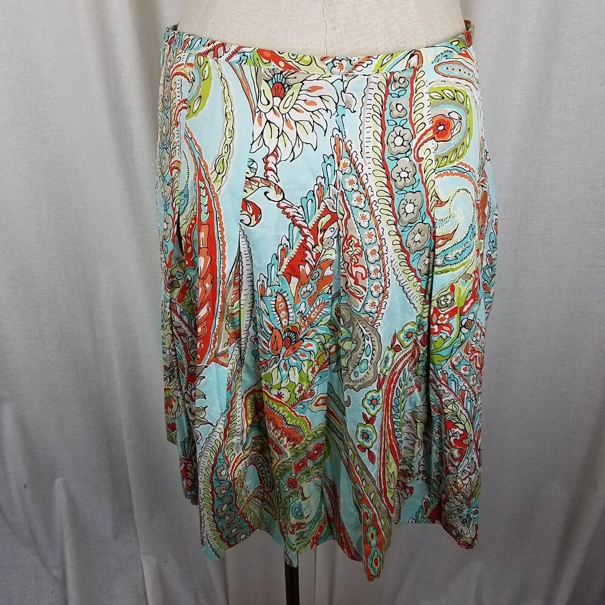 Tommy Bahama Cotton Stretch Paisley Pleated Short Twirl Skirt Womens 8 Pastels 1