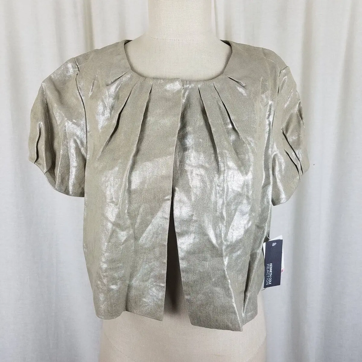 Kenneth Cole Reaction Expressive Metallic Linen Cropped Jacket Blazer Womens 10 1
