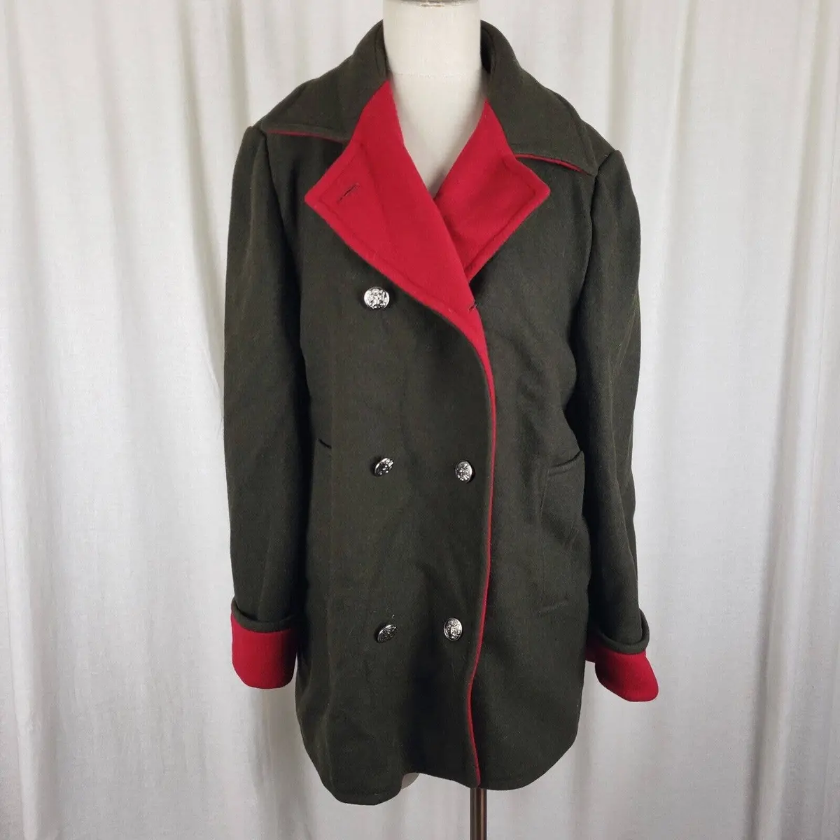 Jg Hook Double Breasted Winter Wool Military Colorblock Peacoat Coat Womens M 1