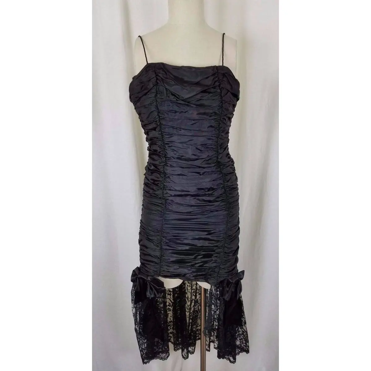 Vintage Gunne Sax Jessica Mcclintock Black Lace Ruched Wiggle Dress Women 5 Goth 1