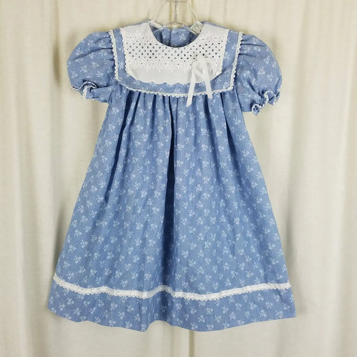 Vintage Peaches N Cream Sailor Collar Calico Twirl Dress Girls 6 Cornflower Usa 1