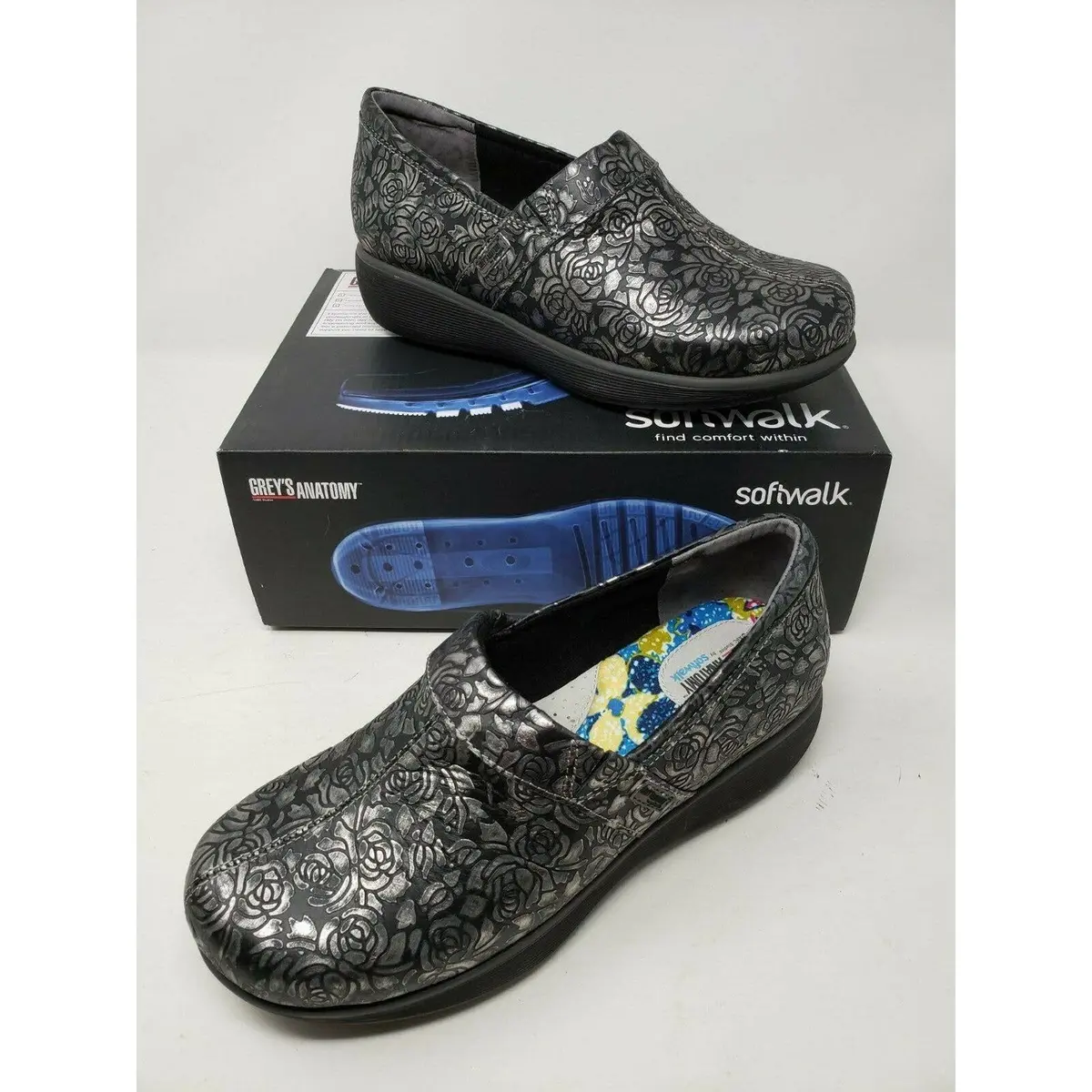 Softwalk Grey's Anatomy Meredith Black Metallic Leather Clogs Shoes Women's 7 M 1