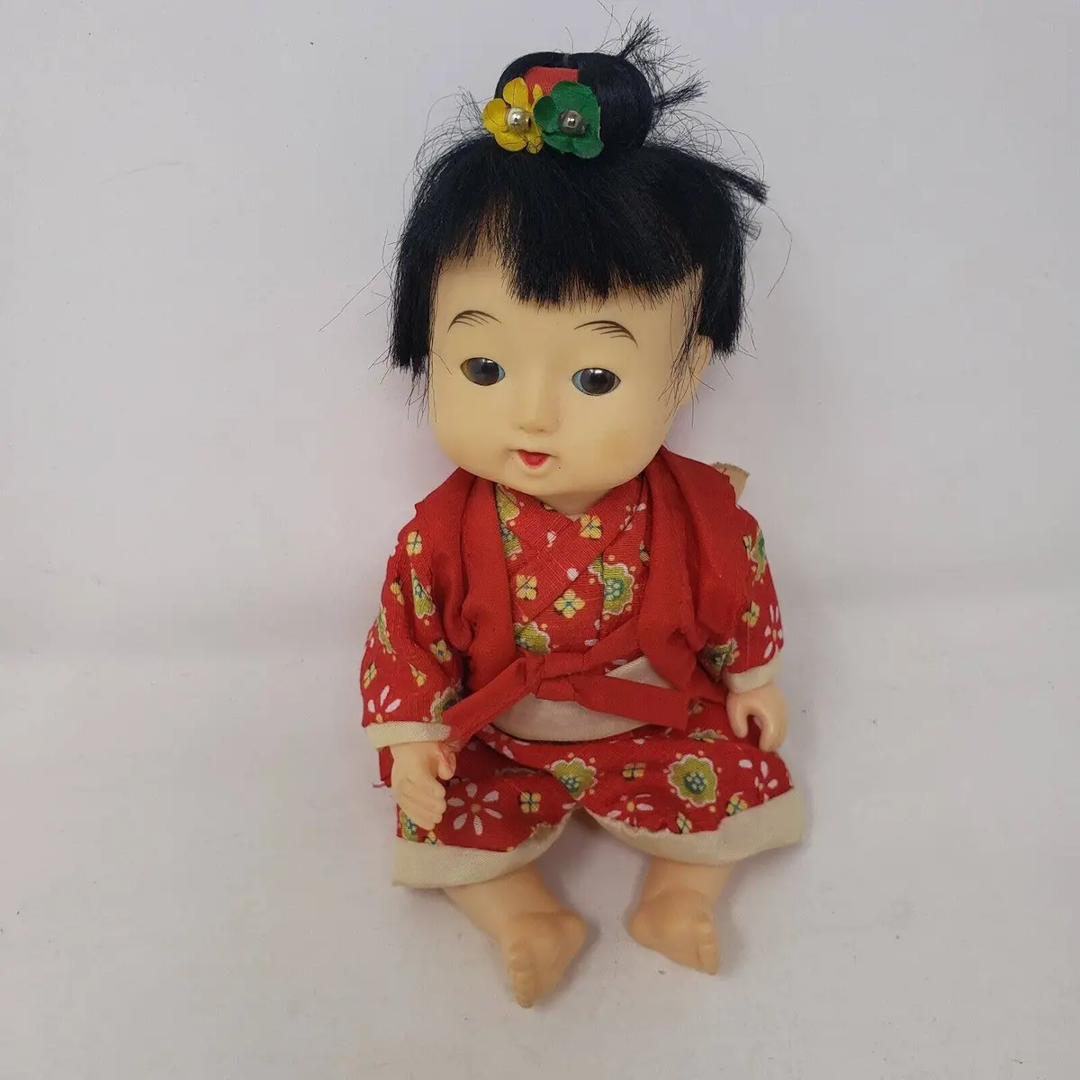 Vintage Japanese Ichimatsu Doll 10 Inch Red Kimono Ethnic Dress Vinyl Plastic 1