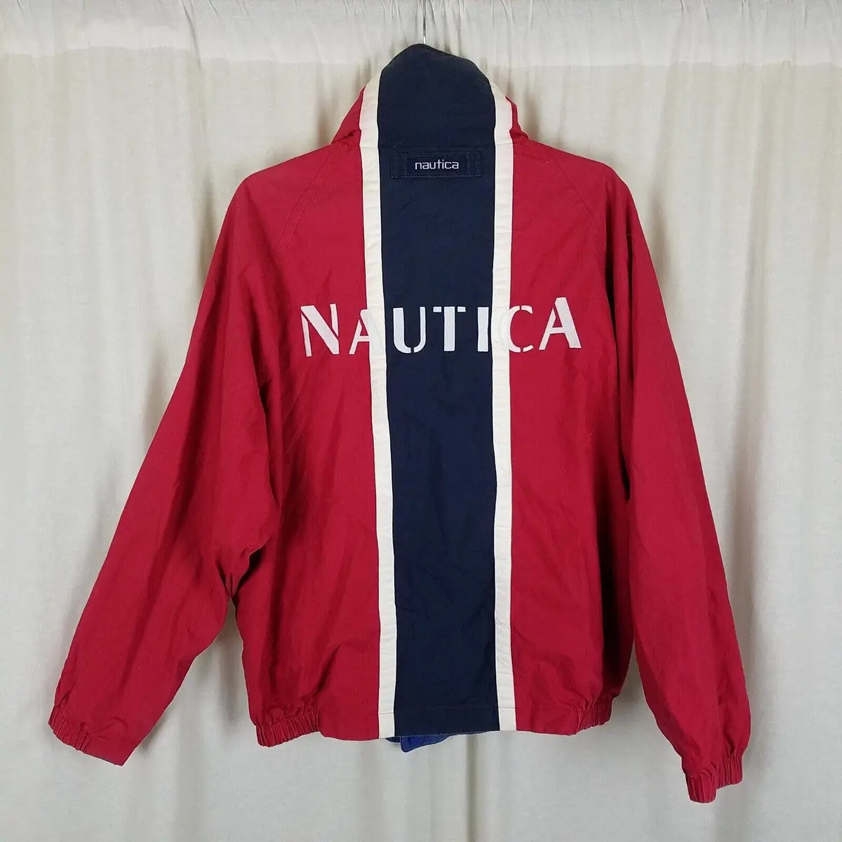 Nautica Reversible Spellout Windbreaker Jacket Mens M Racing Stripes Colorblock 1