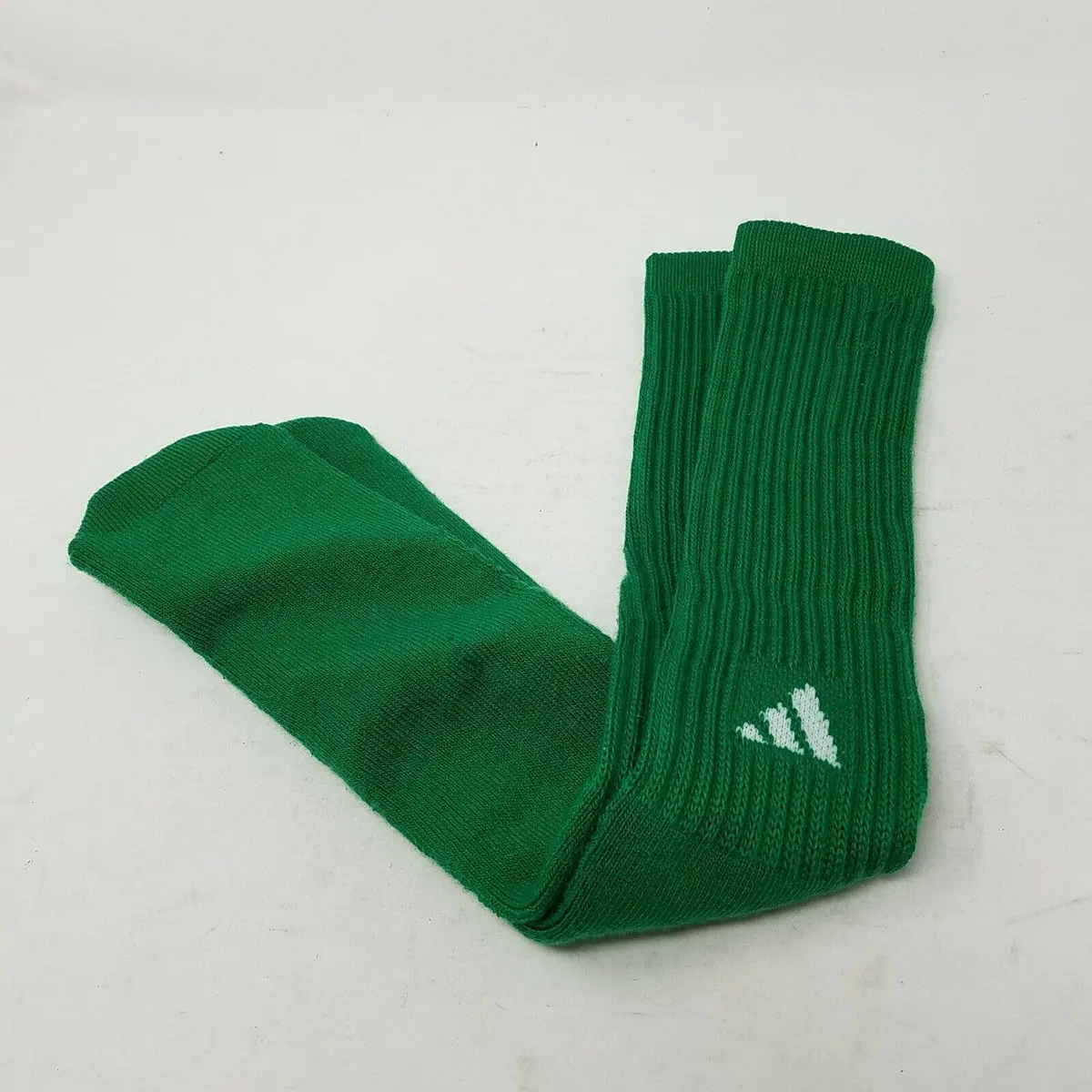 Vintage Adidas Mens Adult Tall Knee High Soccer Socks 3 Stripes Green Ribbed 21" 1