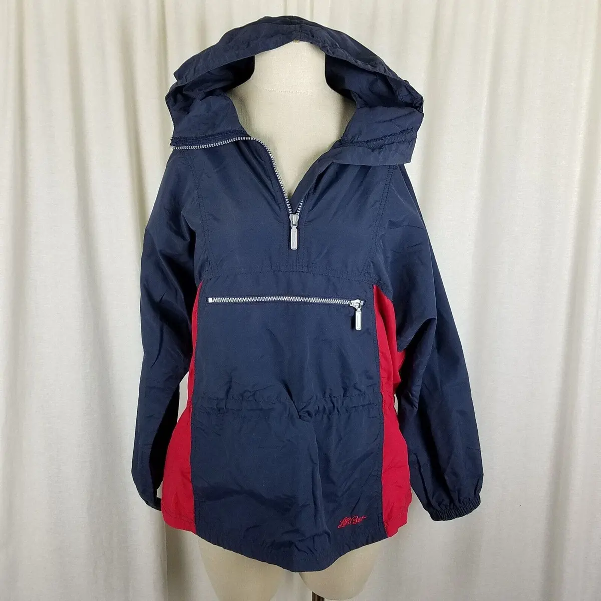 Vintage Ll Bean Hooded Anorak 1/4 1/2 Zip Windbreaker Rain Jacket Womens Size Lp 1