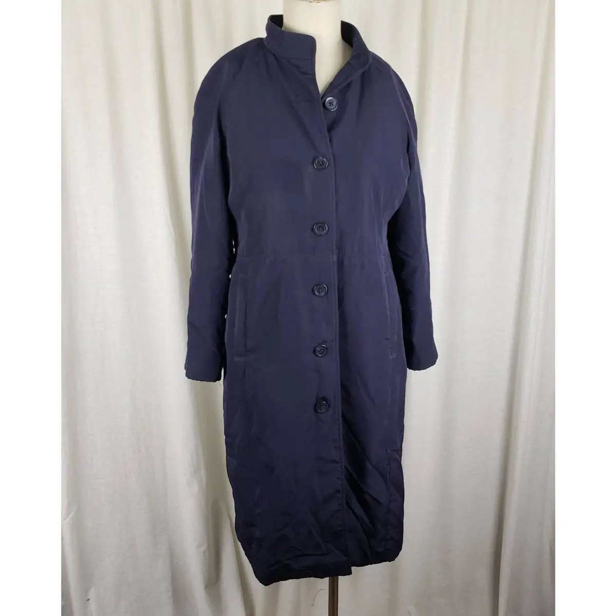 Vintage Thinsulate Insulated Lined Mock Neck Trench Coat Peacoat Womens S M Navy 1