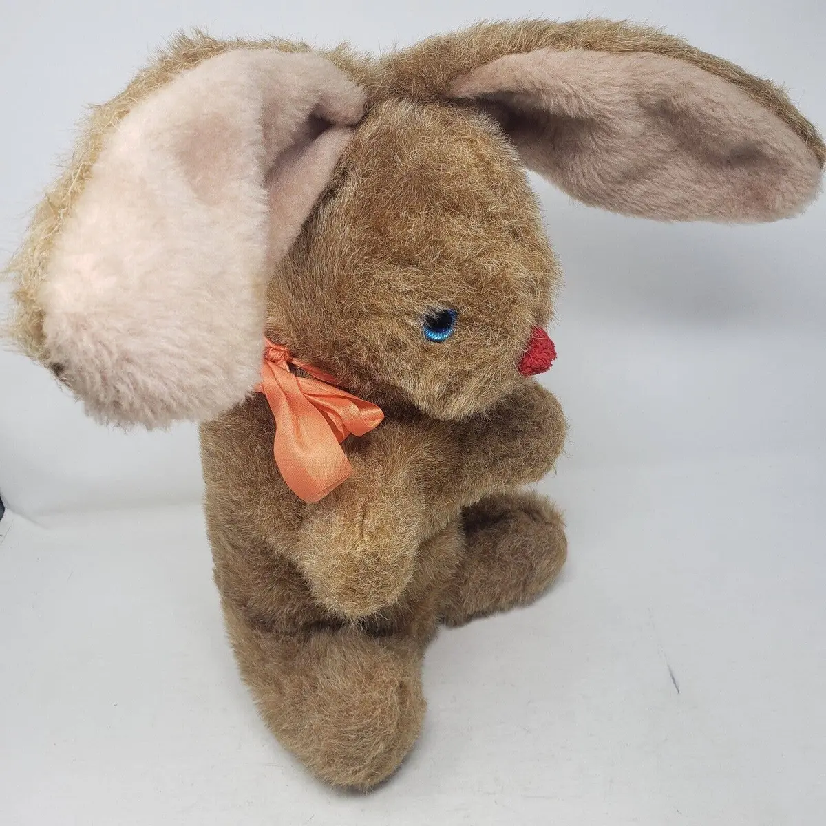 Vintage Brown Bunny Rabbit Stuffed Animal Plush 17 In Felt Mouth Pompom Nose 1
