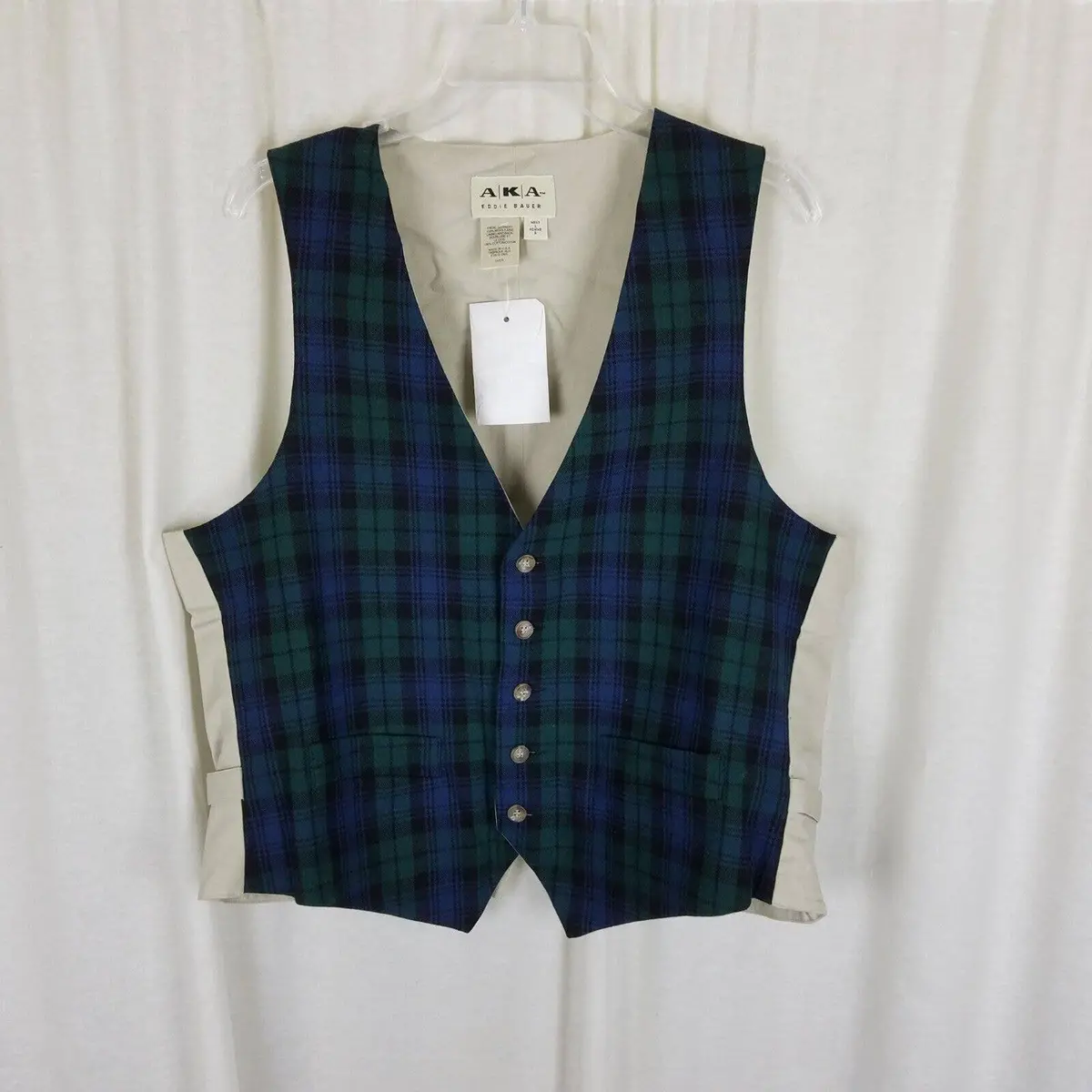 Vintage Aka Eddie Bauer Wool Tartan Plaid Pointed Vest Mens L Waistcoat Usa 90S 1