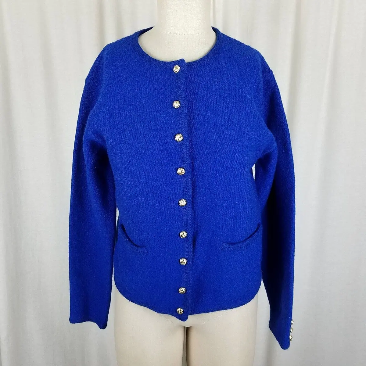 Karen Scott Cobalt Blue Boiled Wool Heavyweight Sweater Cardigan Jacket Women Pm 1
