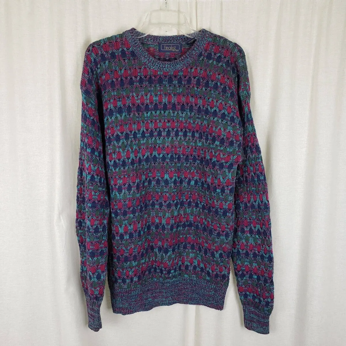 Vintage Finalist Knit Sweater 80S 90S Cosby Ugly Biggie Smalls Mens S Ramie Hk 1