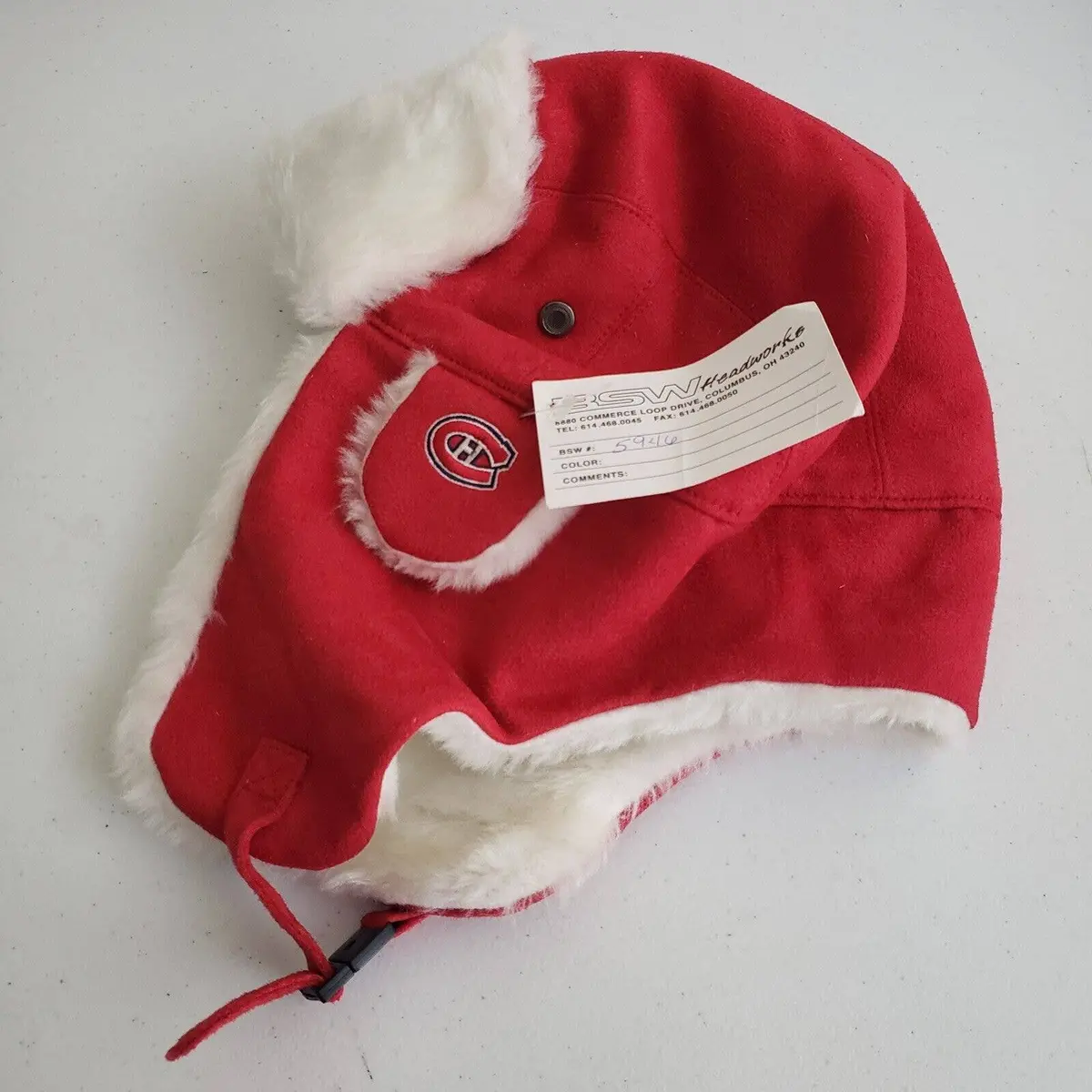 Vintage Montreal Canadiens Nhl Fur Lined Trapper Hat Ear Flaps Men Bsw Headworks 1
