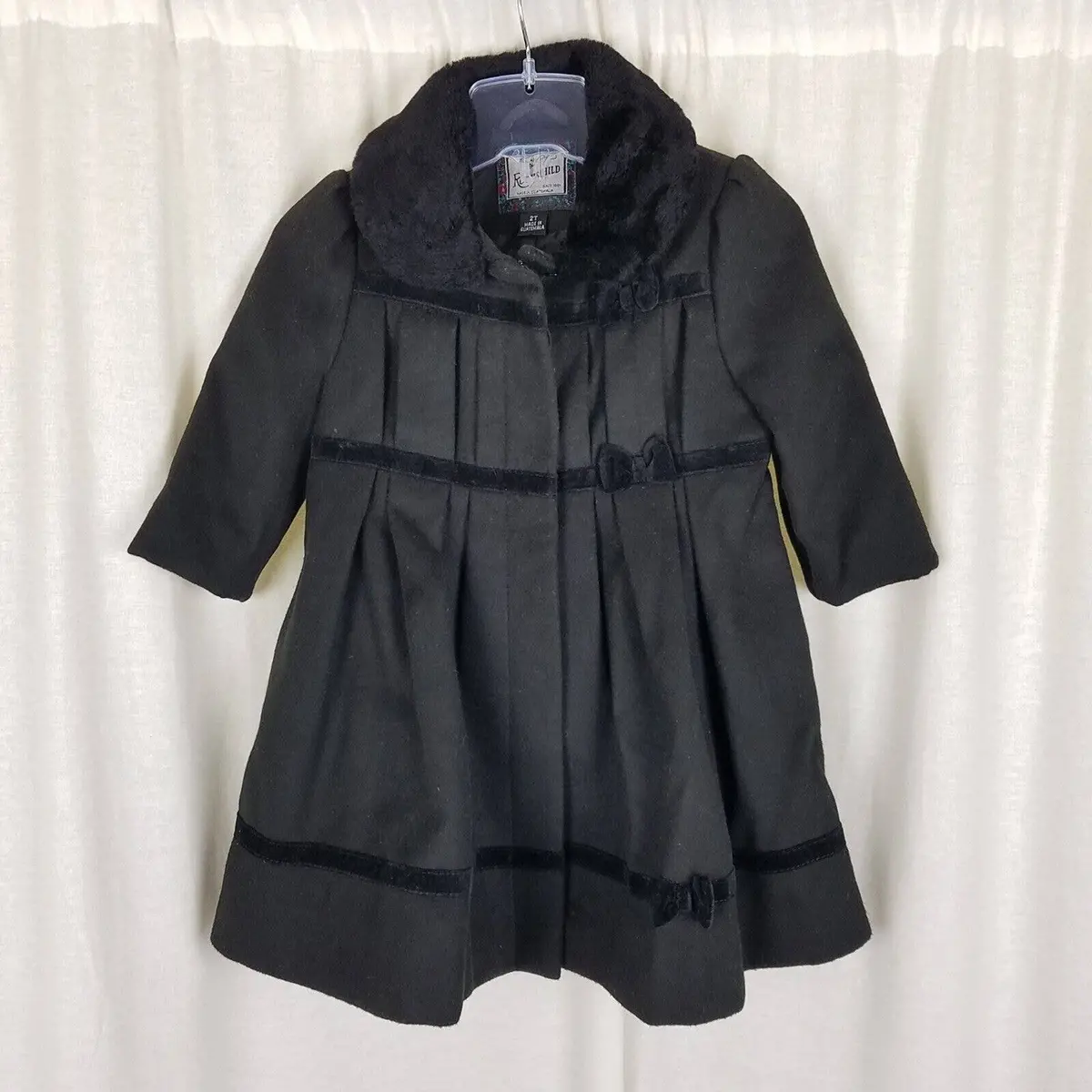 Rothschild Faux Fur Collar Velvet Trim Vegan Wool Princess Coat Peacoat Girls 2T 1