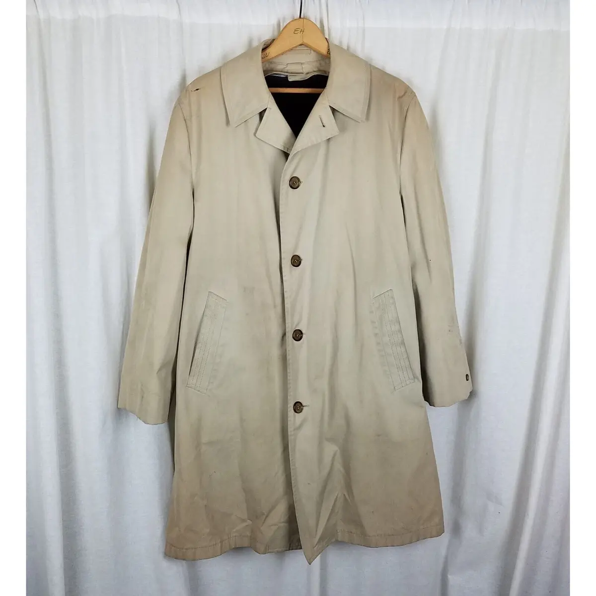 Vtg Polyborg Buoy Cloth Trench Coat Deep Pile Faux Fur Removable Liner Mens 40 1