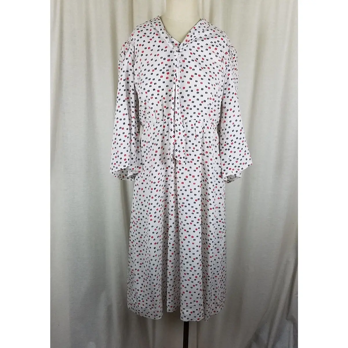 Vintage Nat Kaplan Couture Blouson 80S Day Dress Womens S 3/4 Puff Sleeves Scarf 1