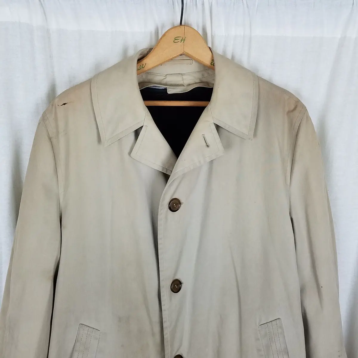Vtg Polyborg Buoy Cloth Trench Coat Deep Pile Faux Fur Removable Liner Mens 40 2
