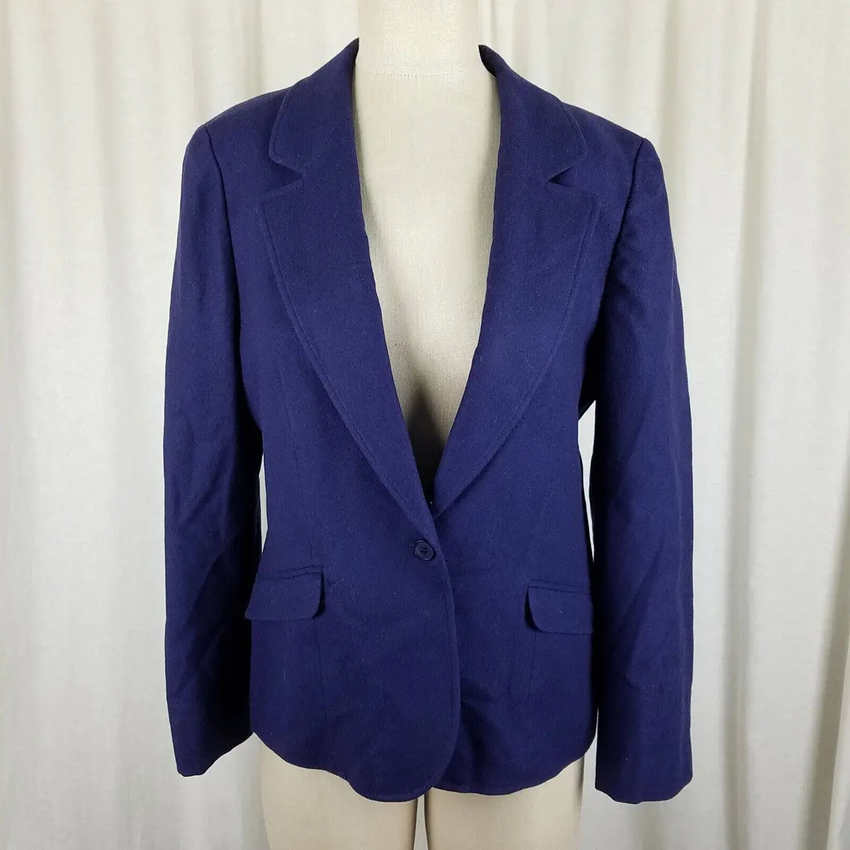 Vintage Miss Pendleton 100% Virgin Wool Blazer Jacket Womens M L Usa Royal Blue 1