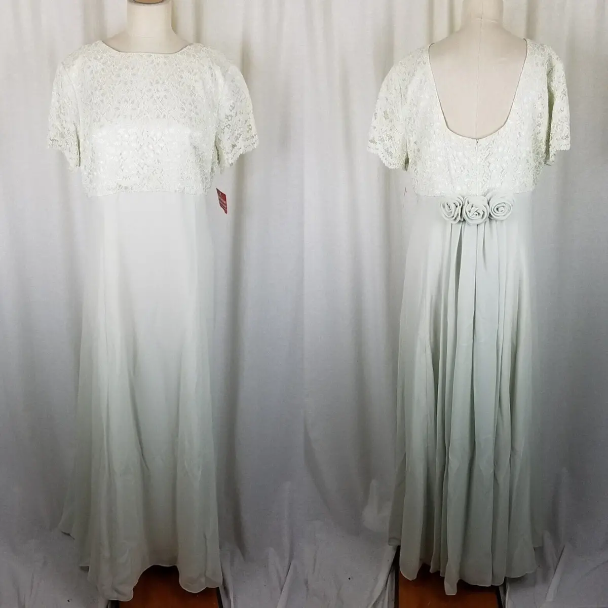 Lanz Of Salsburg Vintage Lace Formal Maxi Prom Dress Womens 14 Seafoam Green 1