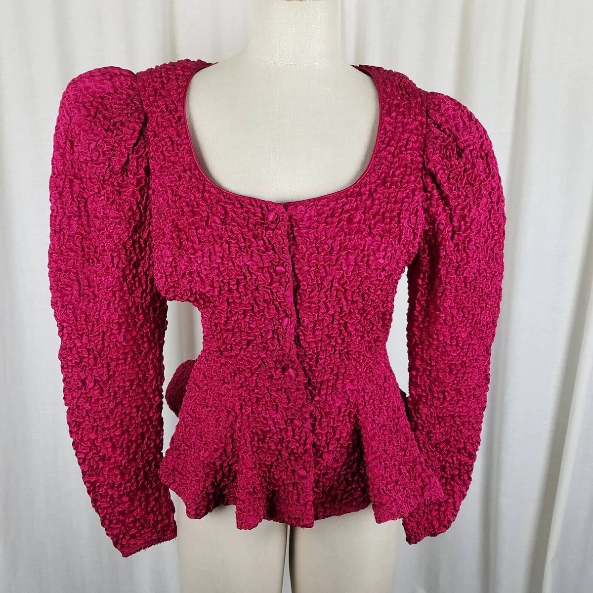 Farinae Collections Crinkle Fabric Peplum Blazer Jacket Womens 12 Vintage Formal 1