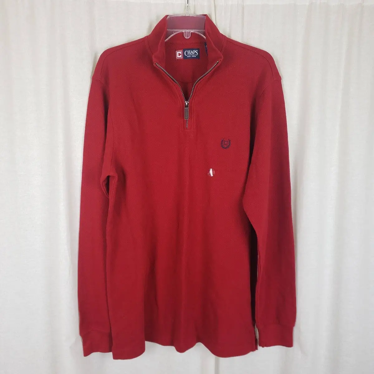 Chaps Ralph Lauren Waffle Henley 1/4 Zip Funnel Neck Long Sleeve Shirt Mens L 1
