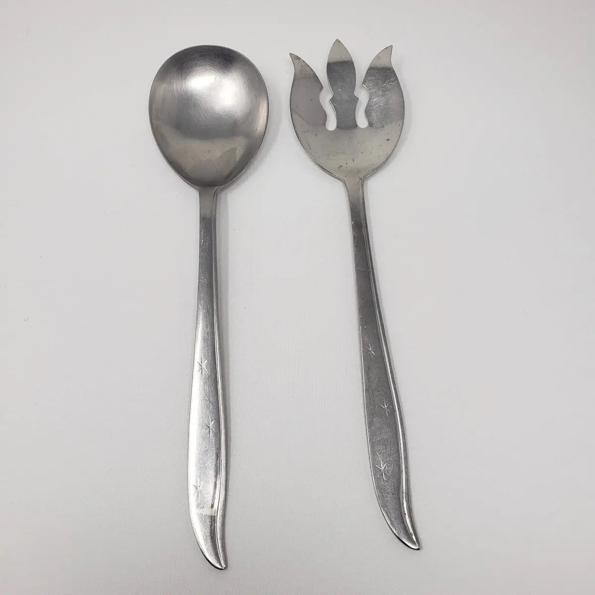 Vintage Starette Atomic Stainless Steel Salad Serving Fork Spoon Nesco Japan Mcm 1