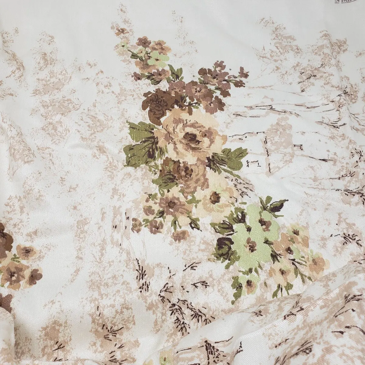 Waverly Vintage Bonded Fabric English Gardens Mcm Brown Floral Material 2+ Yards 1