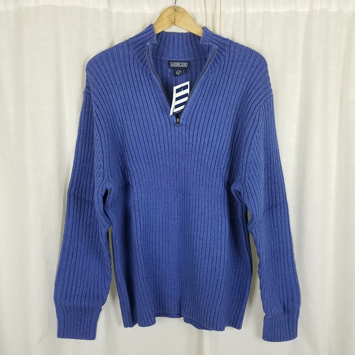 Vintage Lands End Ribbed Mock Neck Half Zip Cotton Henley Sweater Mens Xl Japan 1