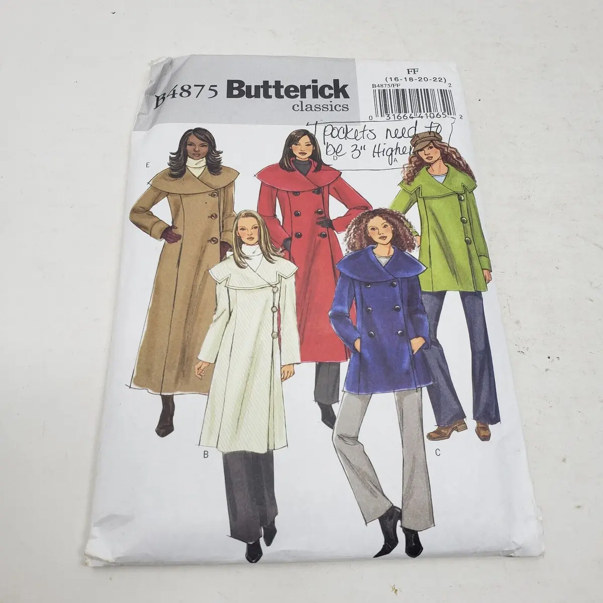 Butterick Classics Sewing Pattern B4875 Women Sizes 16-18-20-22 Jacket Coat Ff 1