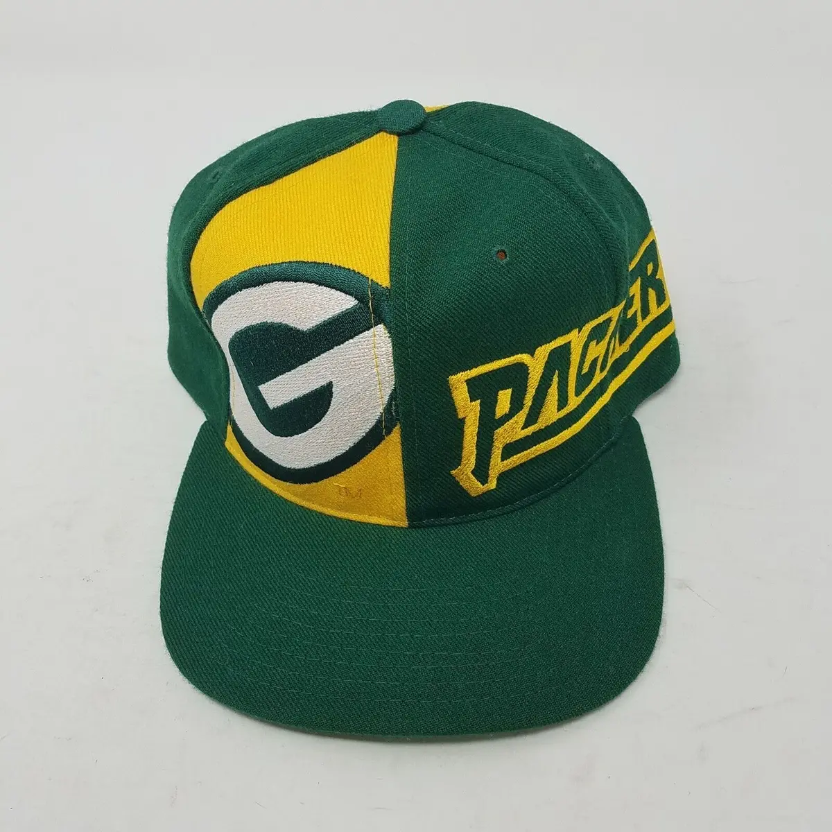 Vintage Green Bay Packers Colorblock 6 Panel Snapback Hat Cap Mens Os Nfl Wool 1