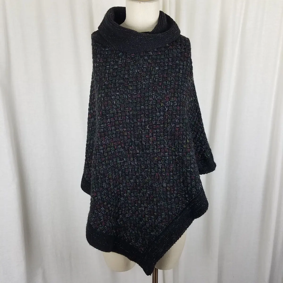 Steve Madden Cowl Neck Crosshatch Woven Knit Sweater Cape Poncho Womens Os 1