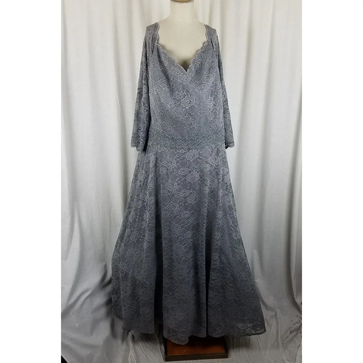 Jade By Jasmine Silver Lace Full Twirl Formal Maxi Dress Womens 20 Plus Size 1