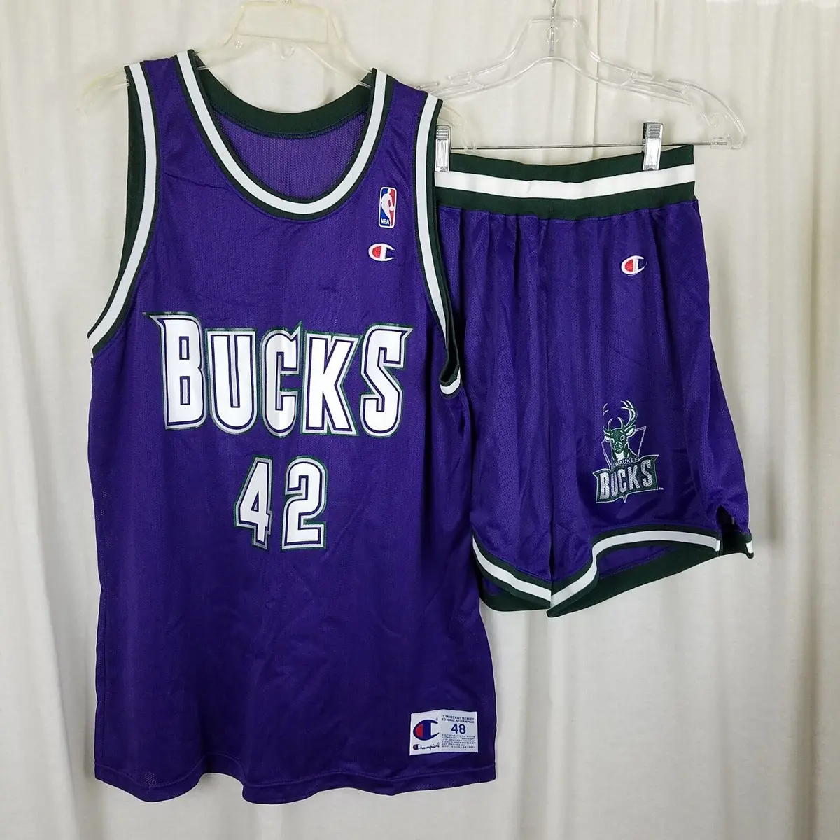 Vintage Milwaukee Bucks Vin Baker #42 Champion Nba Basketball Jersey Shorts L 48 1
