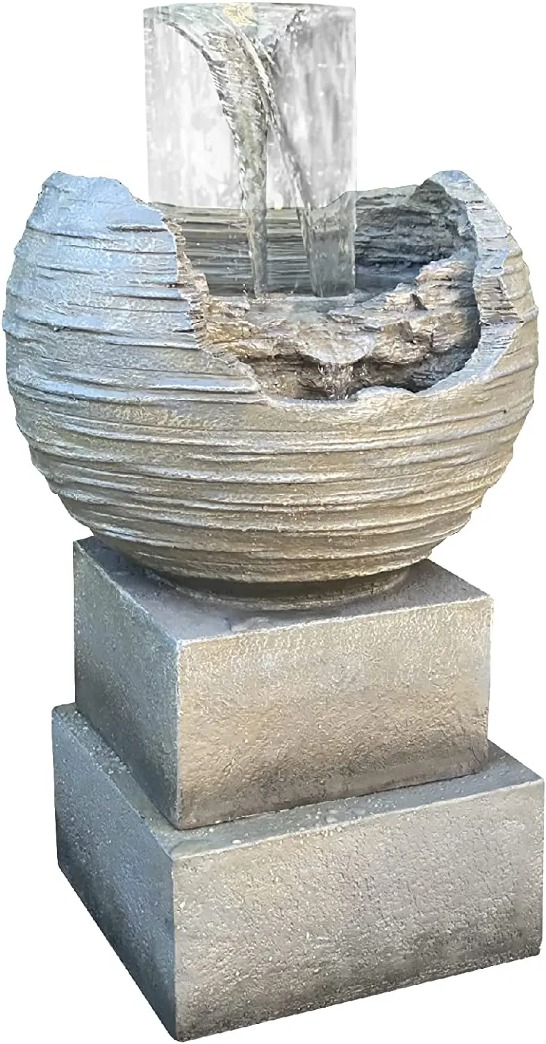Vortex Rock Water Fountain With 6 Led Lights –Fiberglass Resin – Outdoor Or Indoor Use – 2 Lights - Large 36” Tall X 21” Wide 1