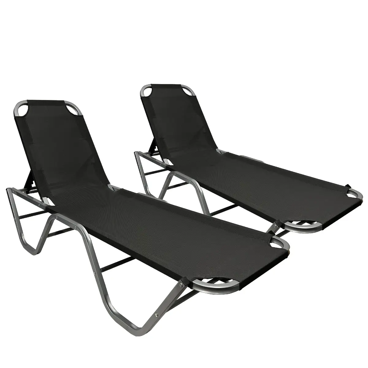 Easygo Product Chaise Lounger – Aluminum Sun Lounge Chair – Adjustable Outdoor Patio Beach Porch Swing Pool-Five-Position Recliner-Lightweight All Weather, 2 Pack Black 1