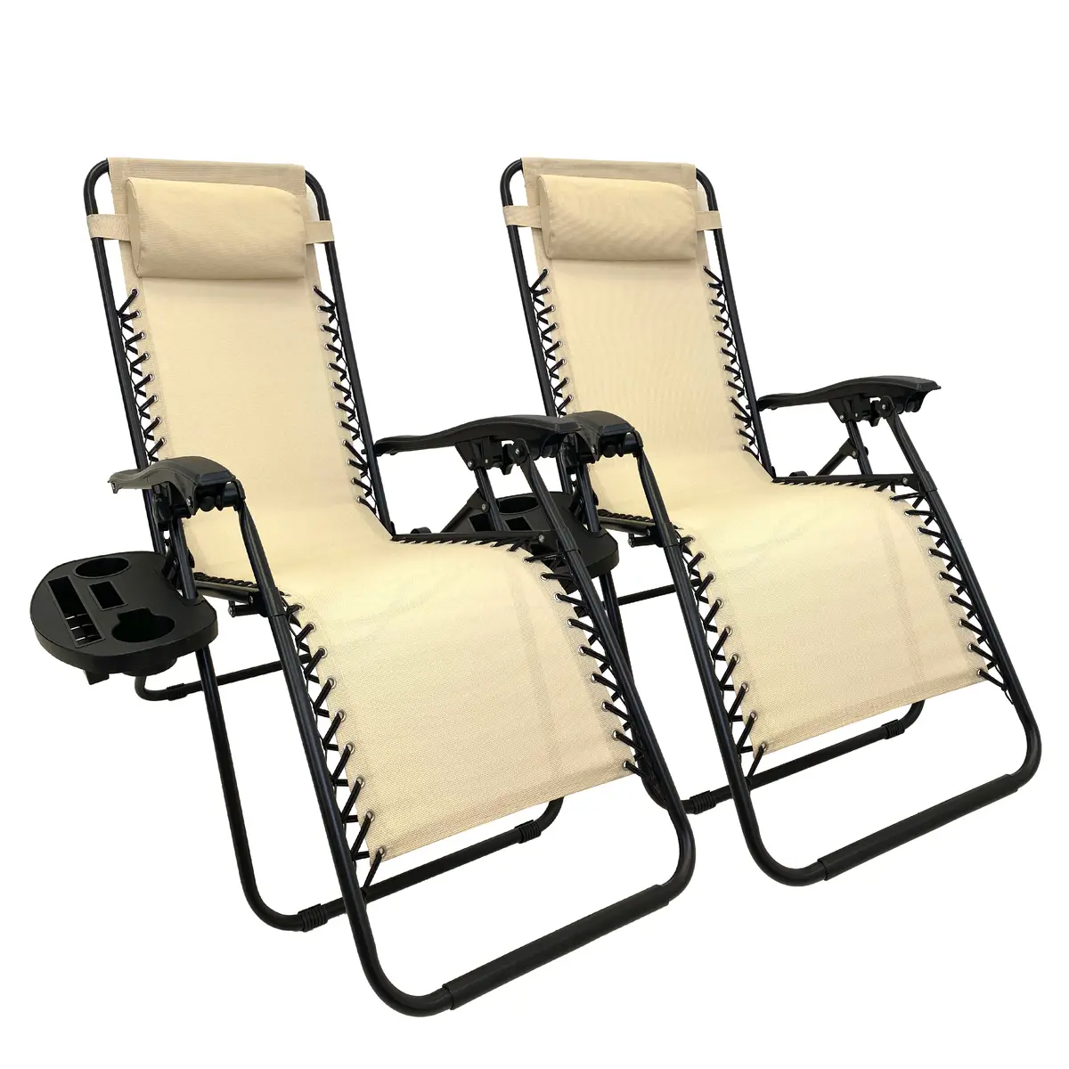 Easygo Product Zero Gravity Lawn Lounge Pillow And Cup Holder Furniture Outdoor Adjustable Dining Reclining Folding Chairs For Deck Patio Beach Yard, 2 Pack Tan 1