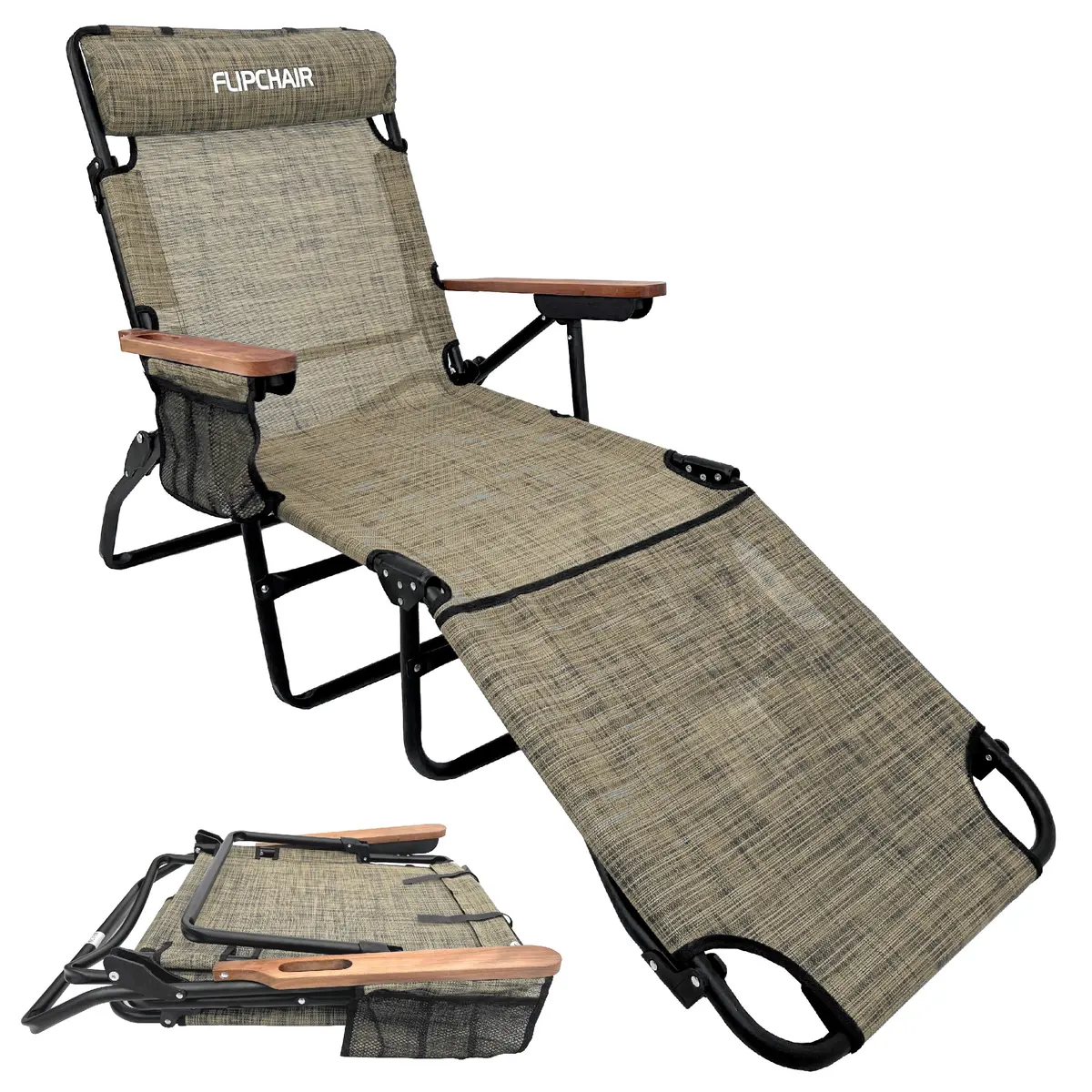 Easygo Product Flip Face Down Tanning Chaise Lounge Chair With Face & Arm Holes - 4 Legs Support - Textilene Material - 6 Position - Arm Head Rest Pillow - Beach Or Home Use - Patents Pending, Tan 1
