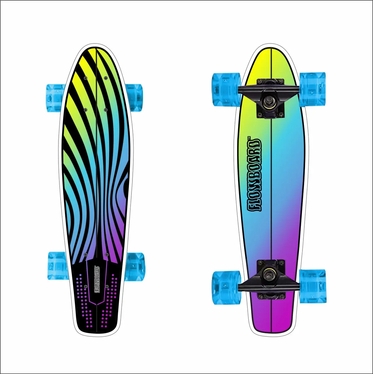 Kids Skateboard 22 Inch Complete Flowboard Skate Board W/ Trucks And Light Up Wheels - Custom Scratch Free Graphics Great For Kids, Boys, Girls, Youth And Beginners 22” X 6.25” 1