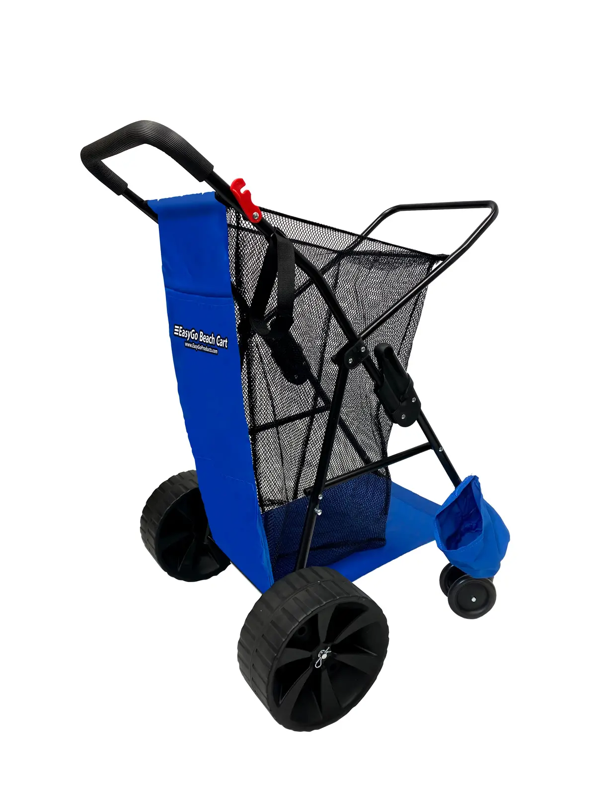 Easygo Beach Cart–Heavy Duty Folding Design–Large Wheels For Sand–Holds 4 Beach Chairs–Storage Pouch–Beach Umbrella Holder–Blue Stripes 1