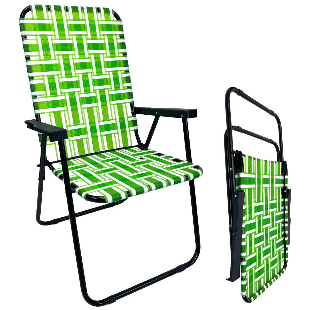 Web Chair – Lightweight & Portable – Retro Style Lawn Chair – High Back Design - Outdoor Chair For Backyard, Camping, Sporting Events, Concerts, Football Games – Easy Folding (Dark/Light Green) 1 Pack 1