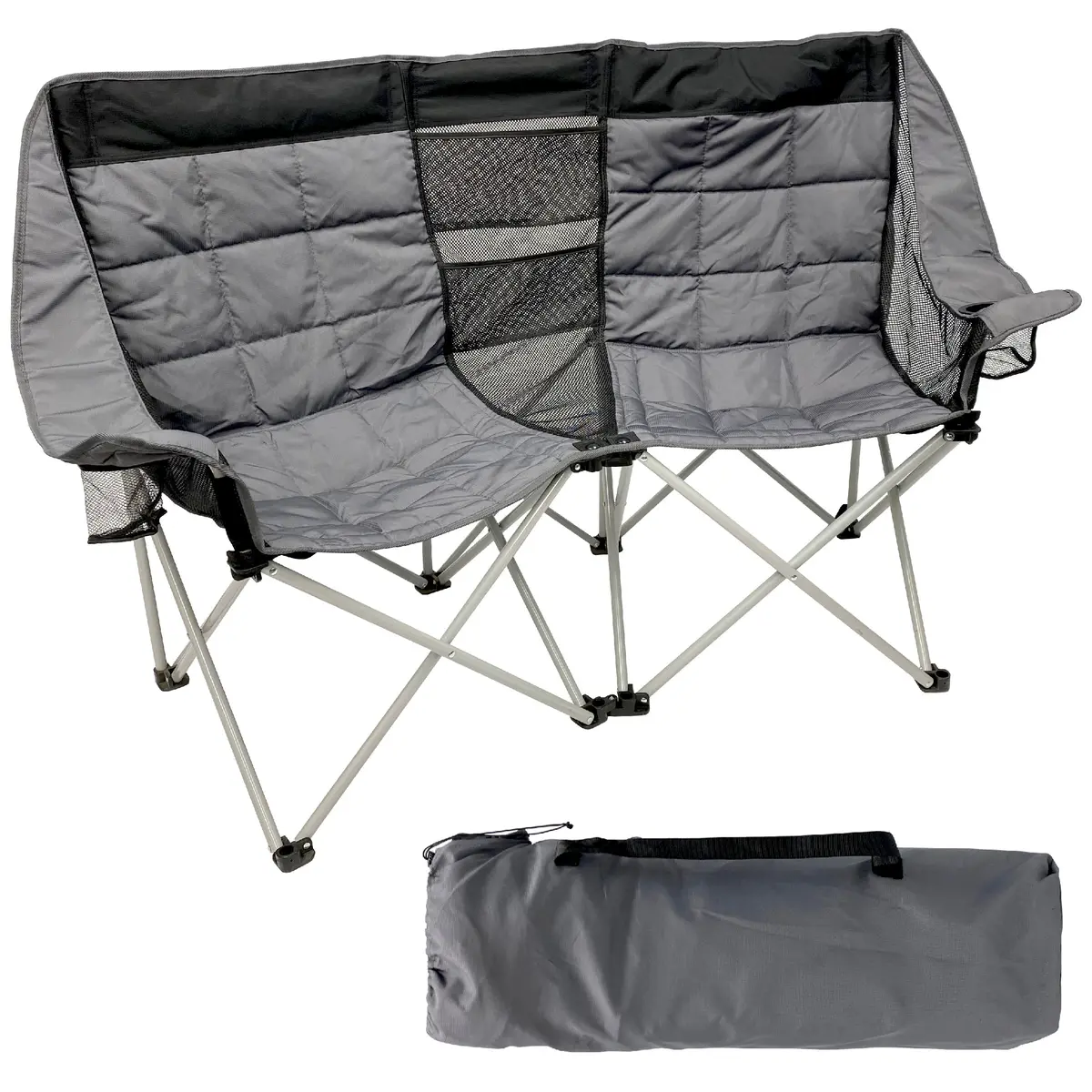 Deluxe Double Camping Chair Loveseat For Adults – Folding Camp Chair – Fits 2 People – Black/Grey 1
