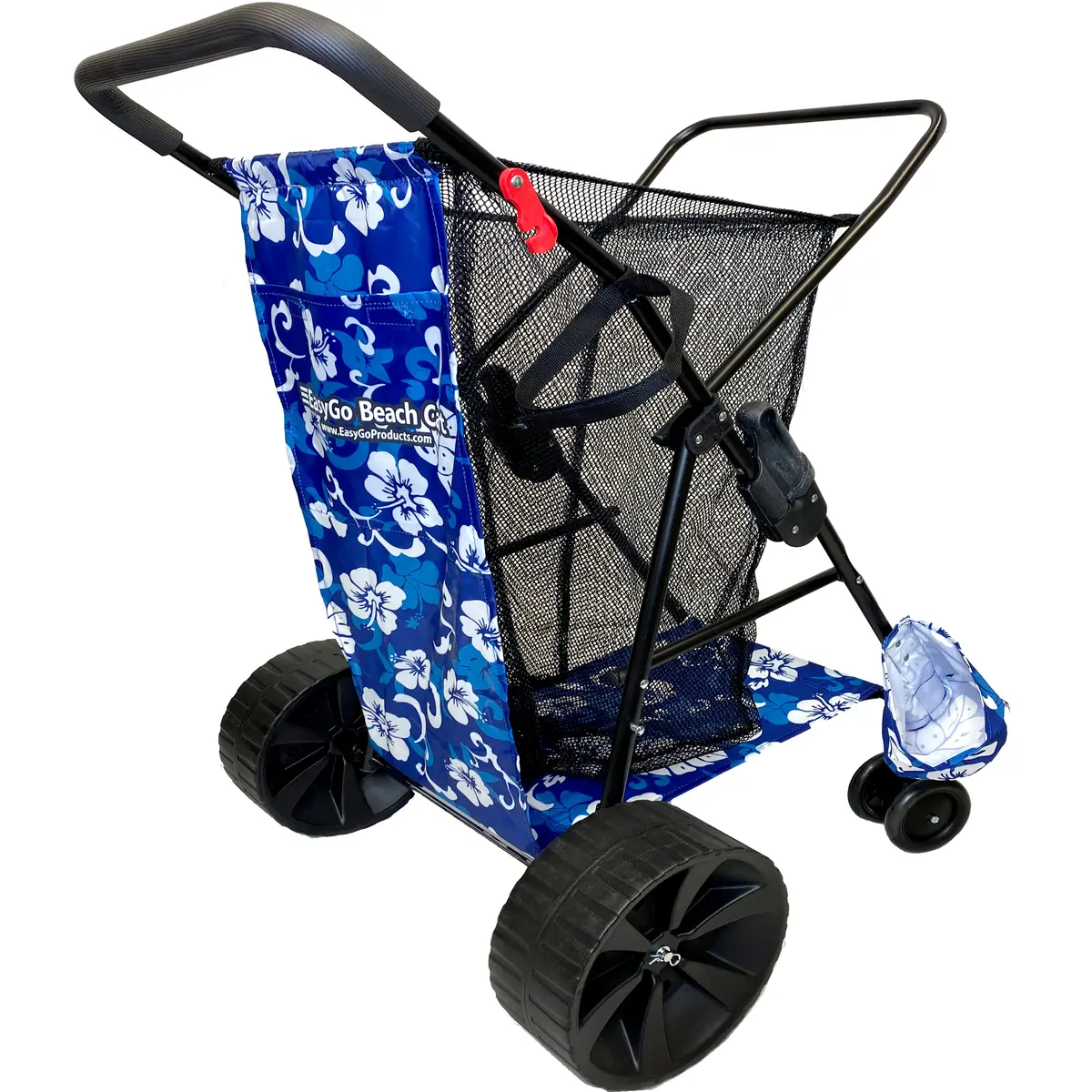 Easygo Beach Cart–Heavy Duty Folding Design–Large Wheels For Sand–Holds 4 Beach Chairs–Storage Pouch–Beach Umbrella Holder–Flower Pattern 1